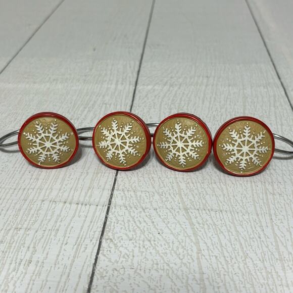 Red and Tan Snowflake Shower Curtain Hooks Set of 12 - Picture 7 of 9